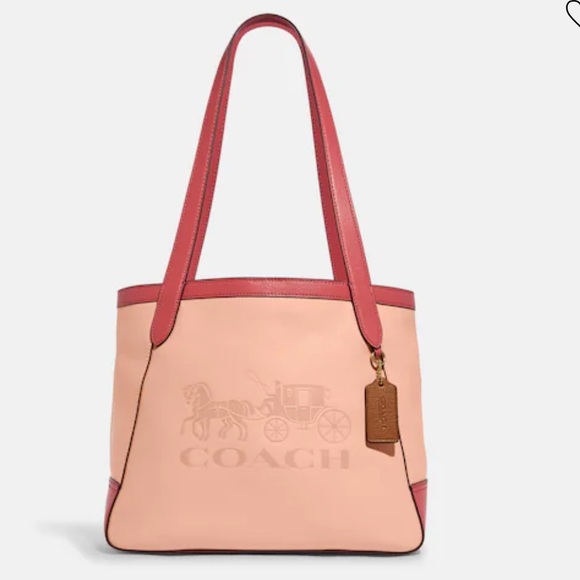 NEW•COACH HORSE & CARRIAGE 27” COLORBLOCK TOTE- GOLD & BLUSH•NWT• - Picture 2 of 10